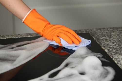 Professional office cleaning in a Ruislip workplace with tidy desks and polished floors