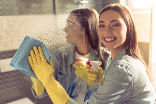 Professional window cleaning equipment used on a Ruislip property