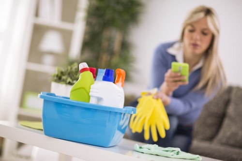 Local oven cleaner working in a Ruislip kitchen with careful detail