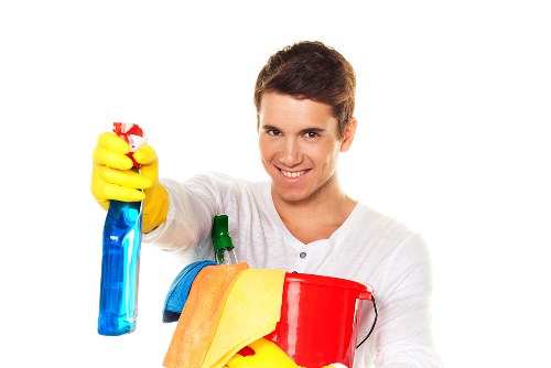 Domestic cleaner preparing a tidy living room in Ruislip