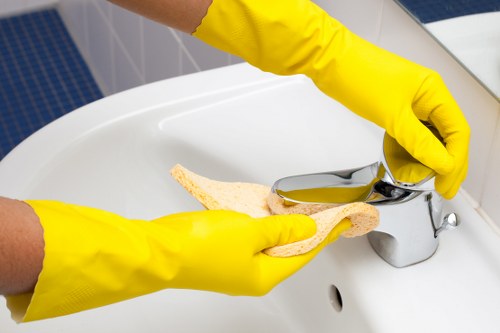 Supervisor checking safety compliance during cleaning